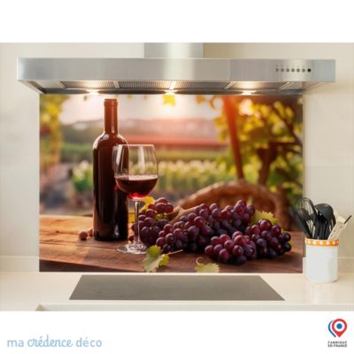 Crédence cuisine fond de hotte Vin rouge et vignobles - Verre trempé - L 70 cm x H 60 cm - MaCrédenceDéco