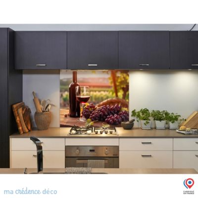 Crédence cuisine fond de hotte Vin rouge et vignobles - Verre trempé - L 70 cm x H 60 cm - MaCrédenceDéco