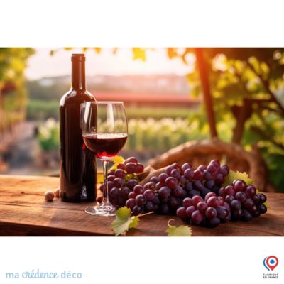 Crédence cuisine fond de hotte Vin rouge et vignobles - Verre trempé - L 70 cm x H 60 cm - MaCrédenceDéco