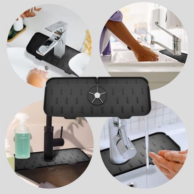 Crédence de cuisine et salle de bain en silicone, tapis d'évier, tapis d'égouttage de vaisselle, support d'évier, noir