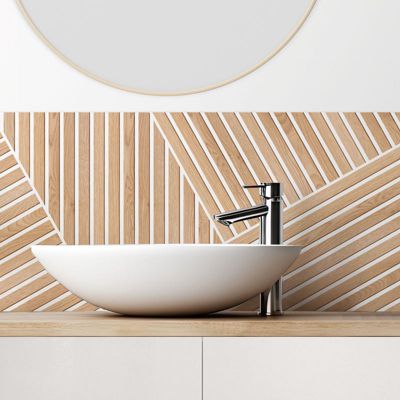 Crédence de salle de bain en Aluminium motif bois Beige 140x30 cm (en 2 bandeaux) - Ikigai Blanc