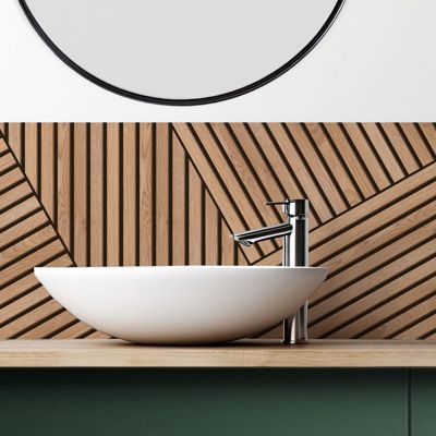 Crédence de salle de bain en Aluminium motif bois Beige 140x30 cm (en 2 bandeaux) - Ikigai Noir