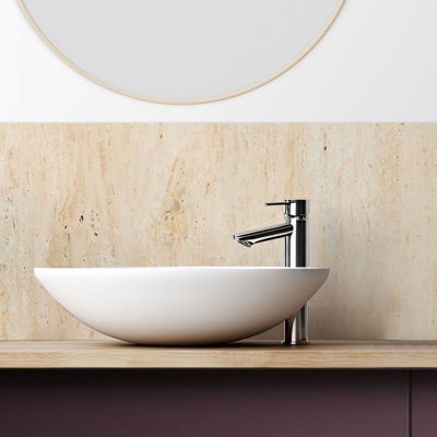 Crédence de salle de bain en PVC effet pierre Beige 140x30 cm (en 2 bandeaux) - Travertin