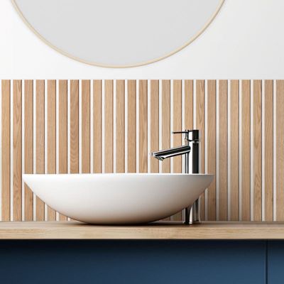 Crédence de salle de bain en PVC motif bois Beige 140x30 cm (en 2 bandeaux) - Japandi Blanc