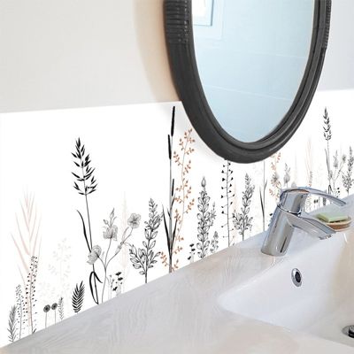 Crédence pour salle de bain en PVC floral blanc 140x30 cm (en 2 bandeaux)