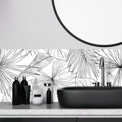 Crédence pour salle de bain en PVC floral noir 140x30 cm (en 2 bandeaux)