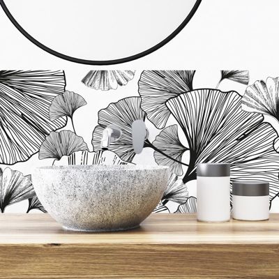 Crédence pour salle de bain en PVC floral noir 140x30 cm (en 2 bandeaux)