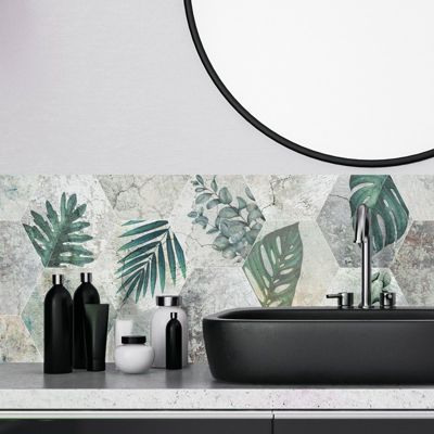 Crédence pour salle de bain en PVC floral vert 140x30 cm (en 2 bandeaux)