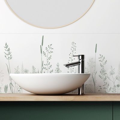 Crédence pour salle de bain en PVC floral vert 140x30 cm (en 2 bandeaux)