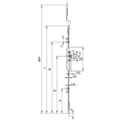 Crémone F7,5 ajustable L 1479mm côte D 980mm 2 galets - FERCO - G-20461-10-0-1