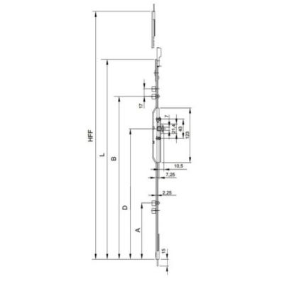 Crémone F7,5 ajustable L 1479mm côte D 980mm 2 galets - FERCO - G-20461-10-0-1