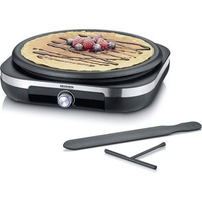 Crêpière électrique XXL - SEVERIN - CM2199 - 38cm - Avec spatule et répartiteur - Inox brossé / Noir