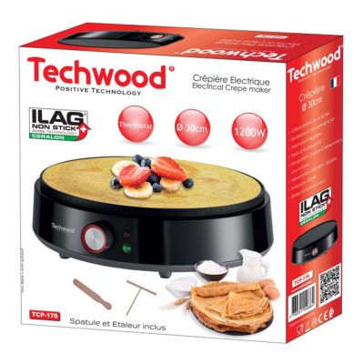 Crêpière - Techwood TCP-176 - Anti adhésif ILAG - 30 cm - Puissance : 1200W