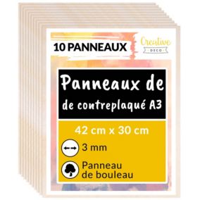 Creative Deco 10 x A3 Contreplaqué 3mm - 420 x 300 x 3mm (+/-0,5mm) - Bois Brut Bouleau - Panneau Découpe Laser - Pyrogravure