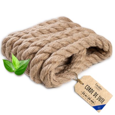 Creative Deco 10m Corde de Jute Epaisseur 24mm - Personnalisation Possible Tous les 5m - Durable - Torsadé en Fibres Naturelles