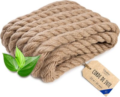 Creative Deco 10m Corde de Jute Epaisseur 30mm - Personnalisation Possible Tous les 5m - Corde Solide - Torsadé Fibres Naturelles