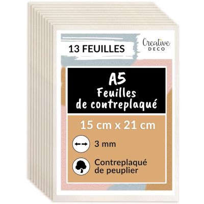 Creative Deco 13 panneaux de contreplaqué A3 420 x 300 x 3 mm, peuplier asiatique