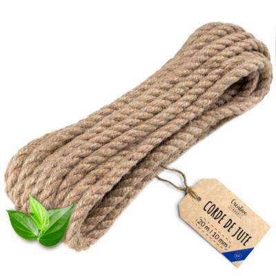 Creative Deco 20m Corde de Jute Epaisseur 10mm - Personnalisation Possible Tous les 5m - Corde Solide - Torsadé Fibres Naturelles