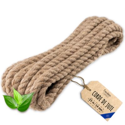 Creative Deco 25m Corde de Jute Epaisseur 14mm - Personnalisation Possible Tous les 5m - Corde Solide - Fibres Naturelles