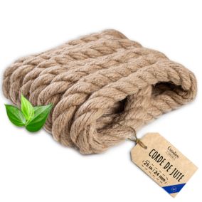 Creative Deco 25m Corde de Jute Epaisseur 24mm - Personnalisation Possible Tous les 5m - Durable - Torsadé en Fibres Naturelles