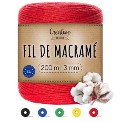 Creative Deco 3mm x 200m Corde Macramé Rouge - Fil de Coton et Polyester - +/- 0.5 mm Épaisseur - Decoration Jardinage Emballage