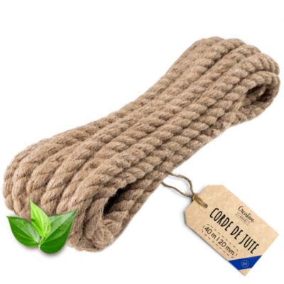 Creative Deco 40m Corde de Jute Epaisseur 20mm - Personnalisation Possible Tous les 5m - Corde Solide - Torsadé Fibres Naturelles