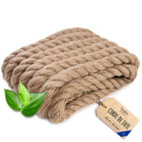 Creative Deco 40m Corde de Jute Epaisseur 30mm - Personnalisation Possible Tous les 5m - Corde Solide - Torsadé Fibres Naturelles
