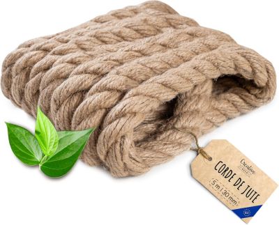 Creative Deco 5m Corde de Jute Epaisseur 30mm - Personnalisation Possible Tous les 5m - Corde Solide - Torsadé Fibres Naturelles