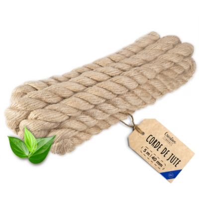 Creative Deco 5m Corde de Jute Epaisseur 40mm - Personnalisation Possible Tous les 5m - Corde Solide - Torsadé Fibres Naturelles