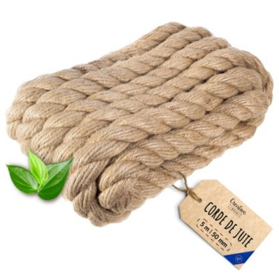 Creative Deco 5m Corde de Jute Epaisseur 50mm - Personnalisation Possible Tous les 5m - Corde Solide - Torsadé Fibres Naturelles