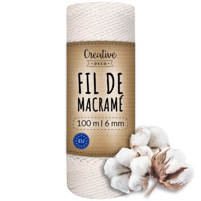 Creative Deco 6mm x 100m Corde Macramé Fil de Coton Blanc - +/- 0,5 mm Épaisseur - Ficelle de 37 Plis - Cordelette Naturel