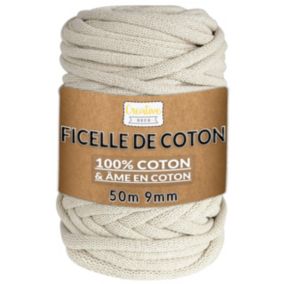 Creative Deco 9mm x 50m Corde Macramé Fil de Coton Ivoire +/- 0.5mm Épaisseur - Decoration, Jardinage, Emballage Cadeau, Bricolage