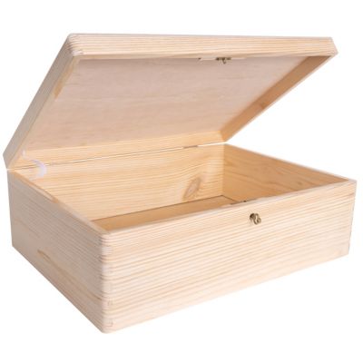 Boîte En Bois Naturel FSC® 30x20x14 Cm – Rangement Avec Couvercle Et Poignées, Polyvalente Boite A The Vrac