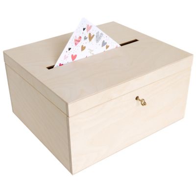 Creative Deco Boîte en Bois Naturel avec Couvercle et Clé - 29 x 25 x 15 cm - Boîte à Enveloppes - Souvenirs Mariage Anniversaire