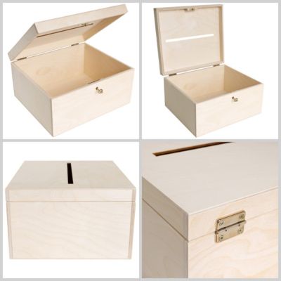 Creative Deco Boîte en Bois Naturel avec Couvercle et Clé - 29 x 25 x 15 cm - Boîte à Enveloppes - Souvenirs Mariage Anniversaire