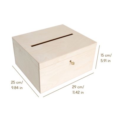 Creative Deco Boîte en Bois Naturel avec Couvercle et Clé - 29 x 25 x 15 cm - Boîte à Enveloppes - Souvenirs Mariage Anniversaire