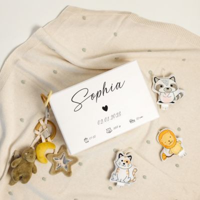 Creative Deco Boîte à Souvenirs Bébé Personnalisée Blanc - Motif Cœur - Cadeau Naissance Fille et Garçon - Boîte en Bois