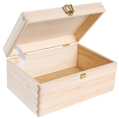 Creative Deco Boite de Rangement en Bois avec Fermoir - 30 x 20 x 14 cm (+/- 1 cm) - Non Peint et Brut - Coffre de Rangement