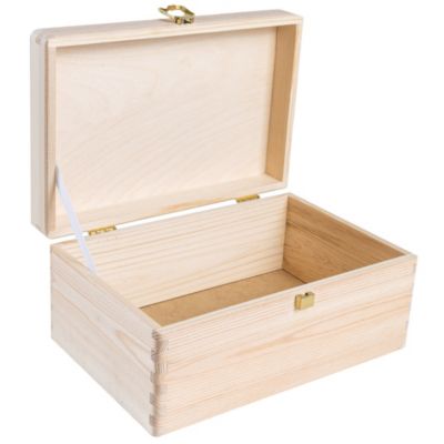 Creative Deco Boite de Rangement en Bois avec Fermoir - 30 x 20 x 14 cm (+/- 1 cm) - Non Peint et Brut - Coffre de Rangement