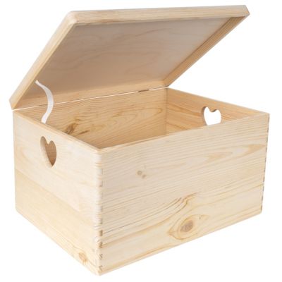 Creative Deco Boite de Rangement en Bois Naturel 40 x 30 x 24 cm (+/-1cm) - Poignées Forme de Cœur - Documents, Jouets et Outils