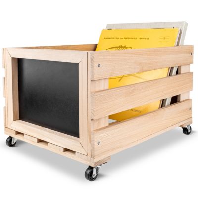 Creative Deco Caisse En Bois Avec Tableau Noir 46 x 36 x 29 cm - Boite À Roulettes Pour Vinyles Jusquà 80 Disques Ou Jouets