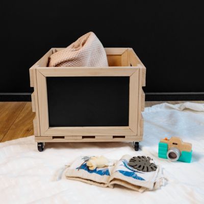 Creative Deco Caisse En Bois Avec Tableau Noir 46 x 36 x 29 cm - Boite À Roulettes Pour Vinyles Jusquà 80 Disques Ou Jouets