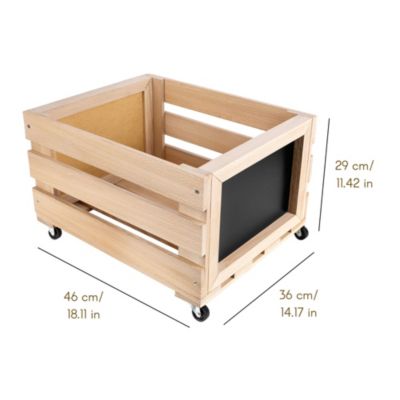 Creative Deco Caisse En Bois Avec Tableau Noir 46 x 36 x 29 cm - Boite À Roulettes Pour Vinyles Jusquà 80 Disques Ou Jouets