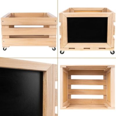 Creative Deco Caisse En Bois Avec Tableau Noir 46 x 36 x 29 cm - Boite À Roulettes Pour Vinyles Jusquà 80 Disques Ou Jouets