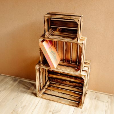 Creative Deco Caisse en Bois Flammé 40 x 30 x 15 cm - Caisse Rangement Bois Vintage - Cagette Bois Deco - Boite Decoration