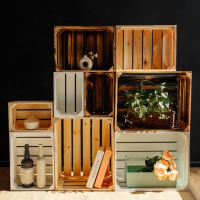 Creative Deco Caisse en Bois Flammé 40 x 30 x 15 cm - Caisse Rangement Bois Vintage - Cagette Bois Deco - Boite Decoration