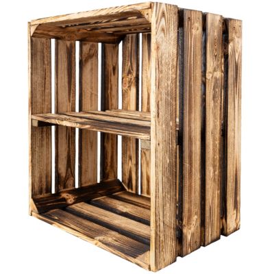 Creative Deco Caisse en Bois Flammé avec Etagere 50 x 40 x 30 cm - Caisse Bois Rangement Vintage - Cagette Bois Deco - Caisse Vin