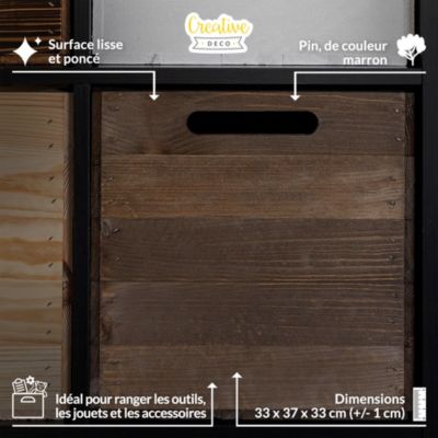 Creative Deco Caisse en Bois Marron Compatible Étagères KALLAX et EXPIDIT 33 x 37 x 33 cm - Cube de Rangement - Kallax Rangement