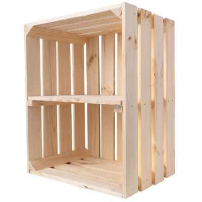 Creative Deco Caisse en Bois Naturel avec Etagere 50 x 40 x 30 cm - Caisse Bois Rangement Vintage - Cagette Bois Deco - Caisse Vin