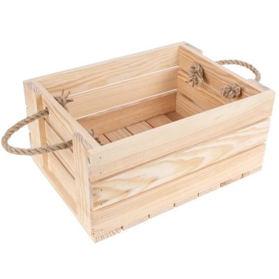 Creative Deco Caisse en Bois Noel Naturel 33,5 x 24 x 14,5 cm - Boîte de Rangement - Cagette en Bois - Livres, Jouets